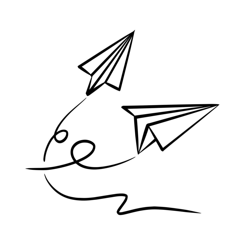 Set of doodle paper plane icon. Hand draw paper airplane. Vector Illustration.