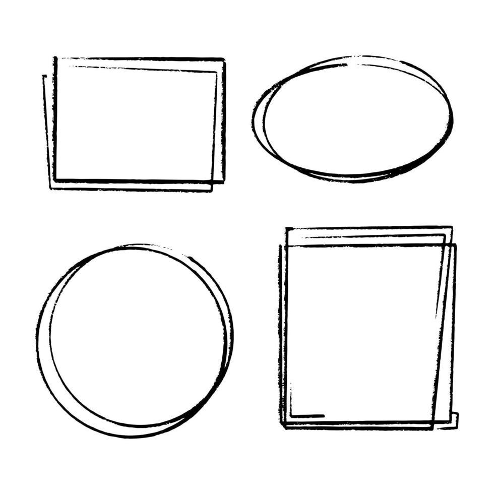 collection frames, hand drawn ink elements on white background vector