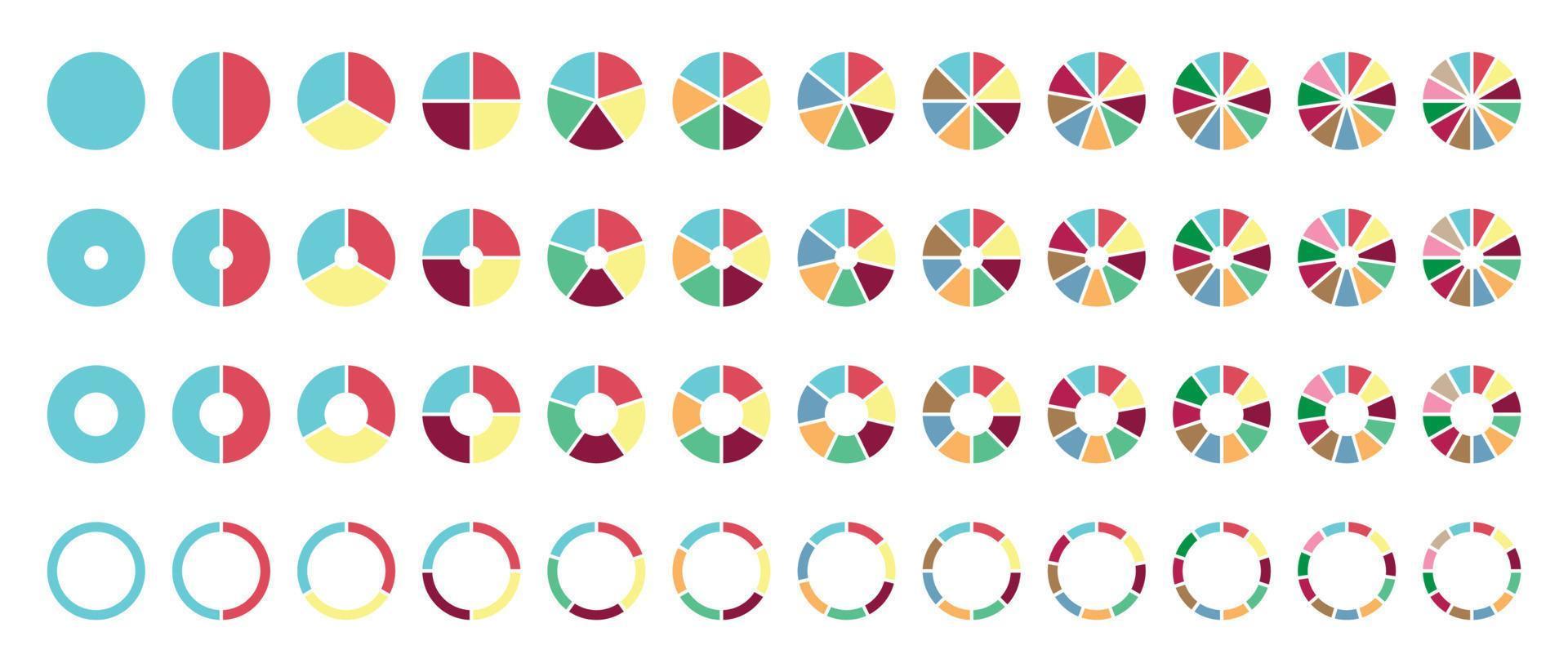 Circle pie charts round diagram sections or steps vector