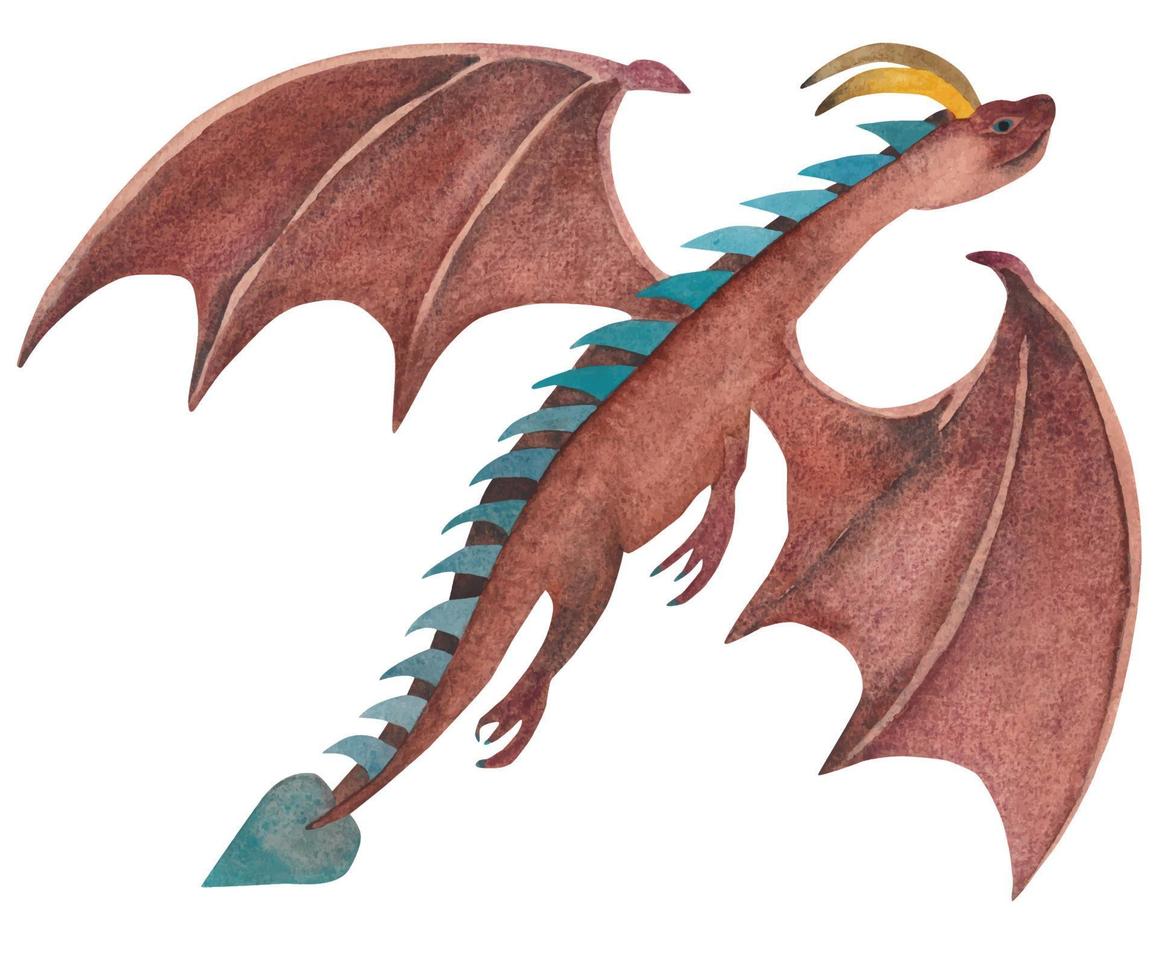 Flying dragon on a white background. watercolor illustration vector
