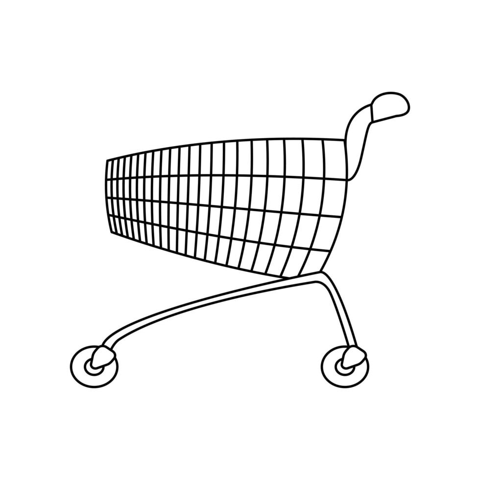 Simple outline doodle shopping cart. Isolated on white background. vector