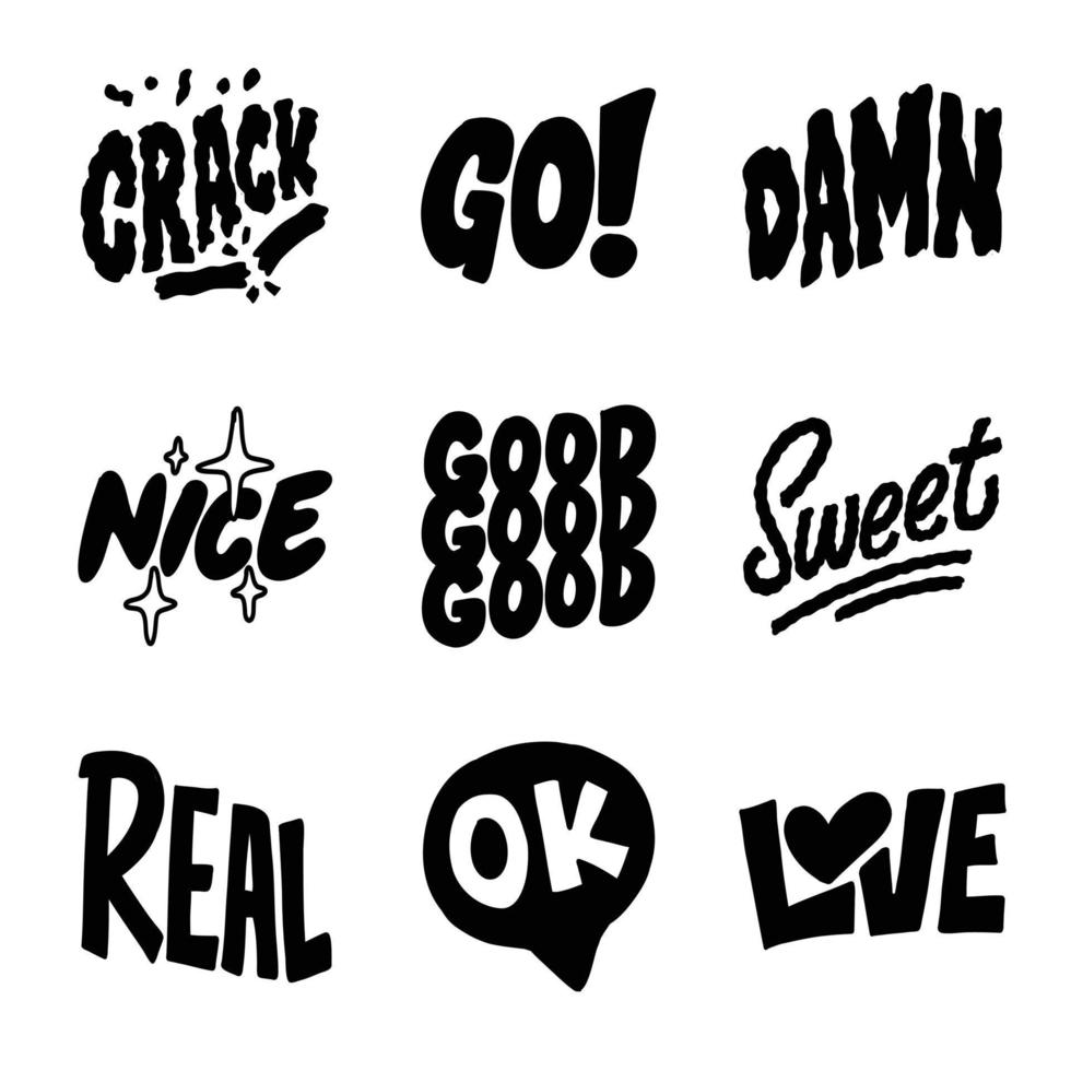 Hand drawing Words stickers vector set good for social media content, print base application, merchandise.