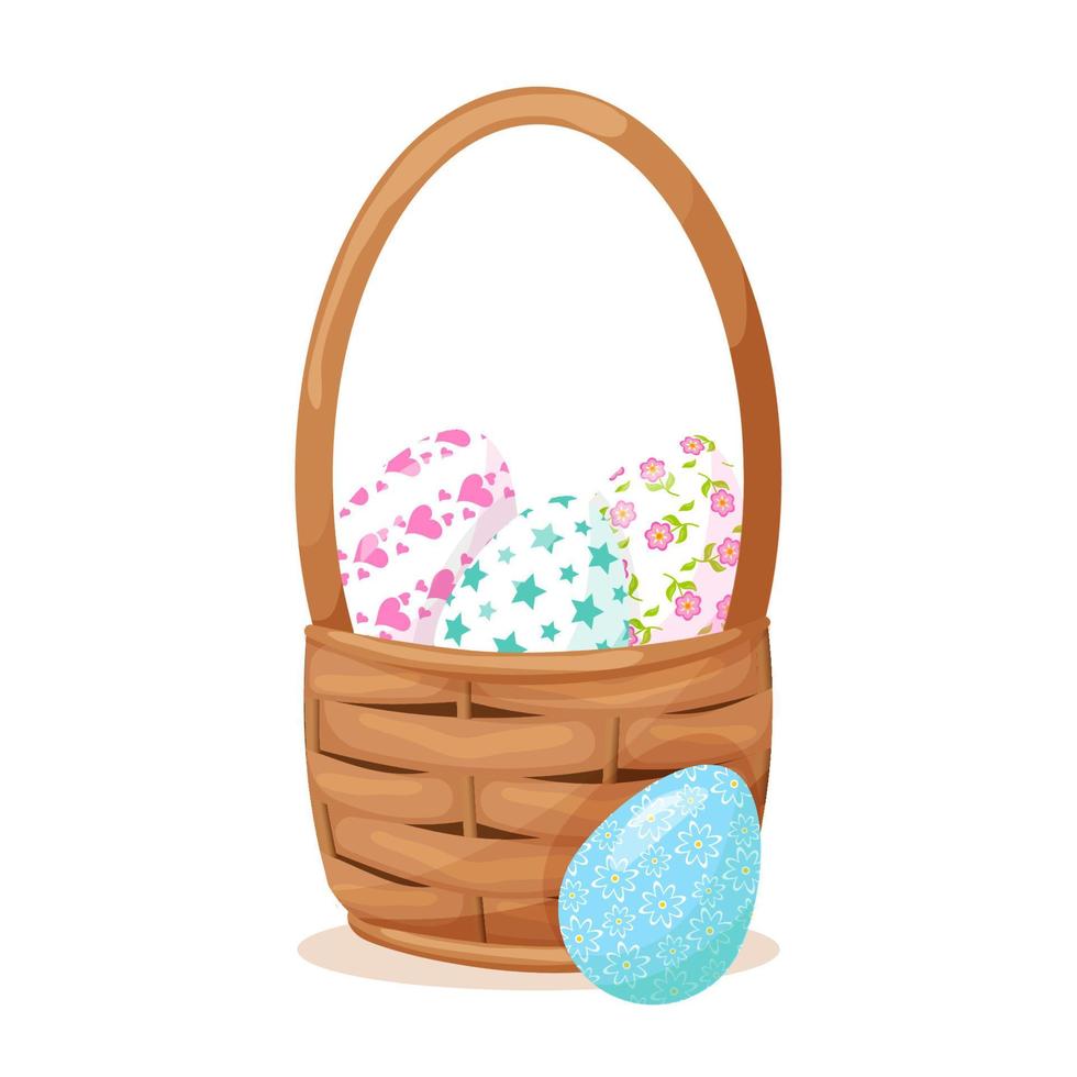 Wicker basket. Vector illustration. Cute cartoon style.