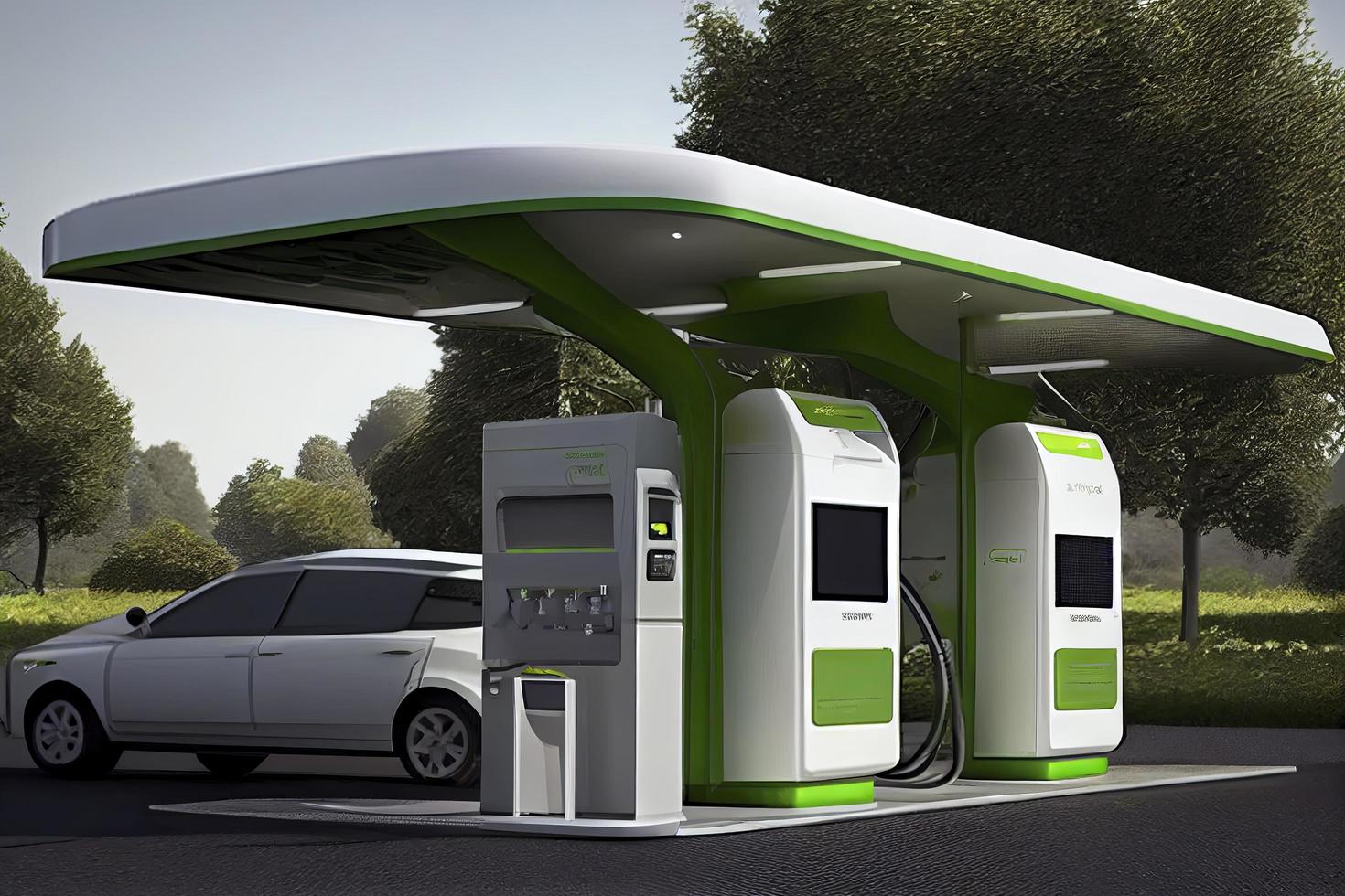 The concept of an EV charging station with green energy and eco power involves the use of renewable energy photo