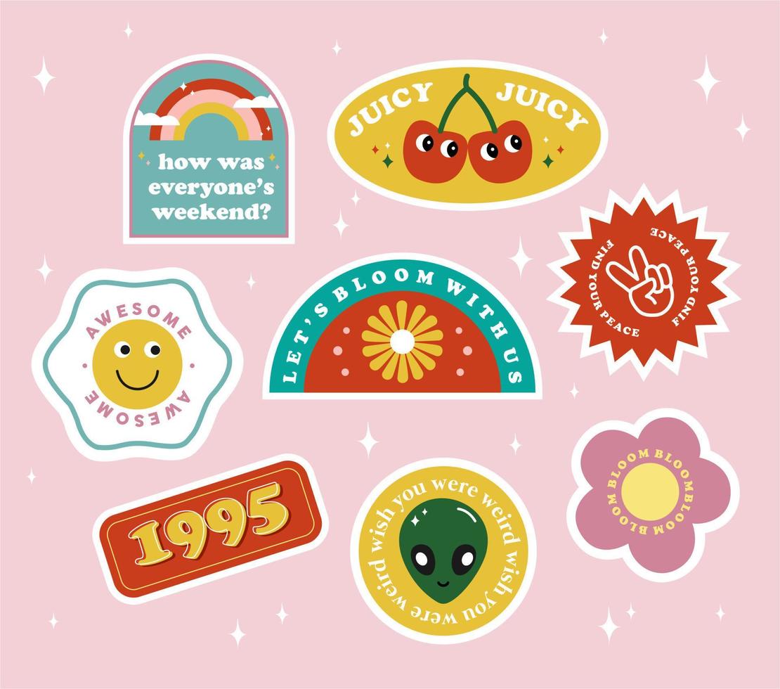 Retro pastel 90's sticker patch set collection vector