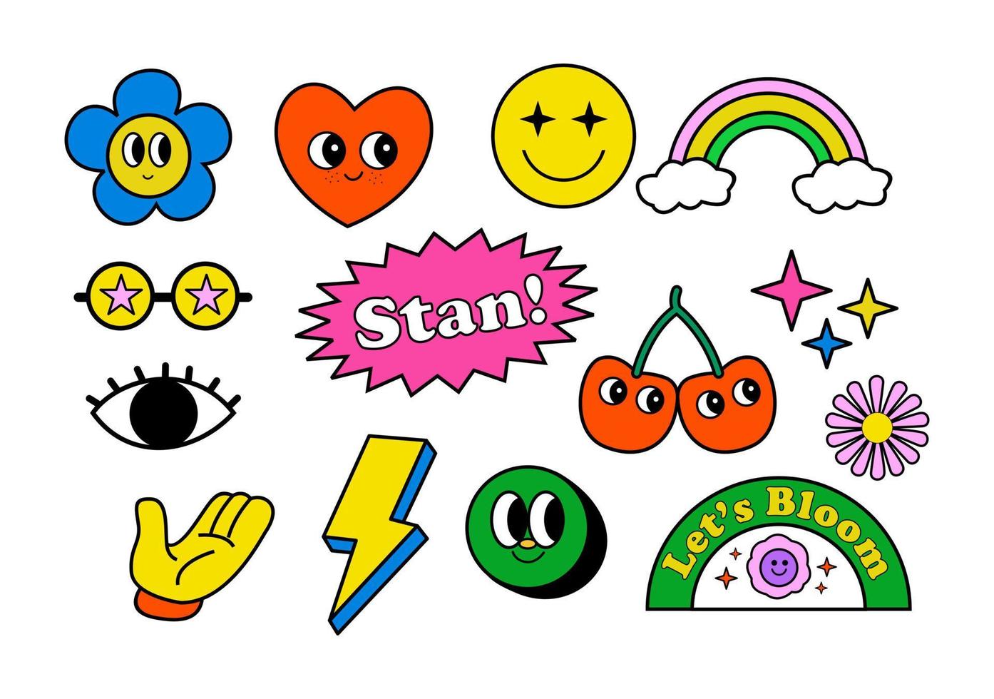 Retro y2k Sticker illustration collection vector
