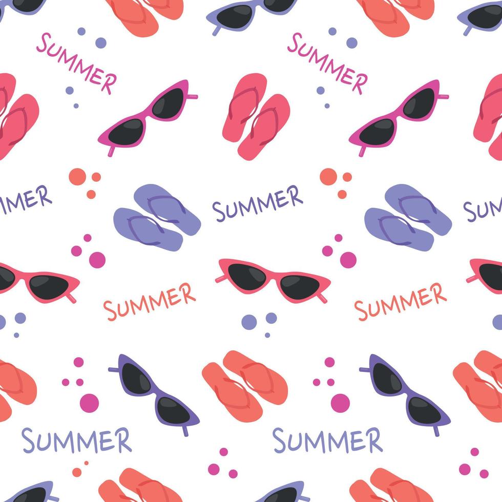 seamless colorful summer pattern with flip flops and glasses vector