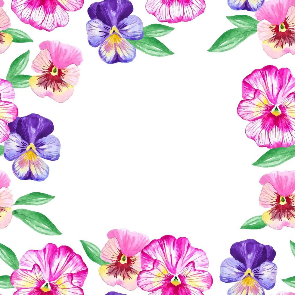 Pink and purple pansy flowers frame for napkins and other decor floral nature illustration vector