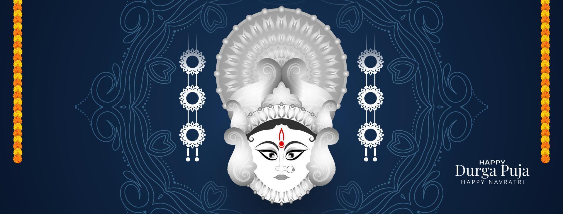 Cultural Indian festival Durga Puja and Happy navratri banner with goddess Durga face vector