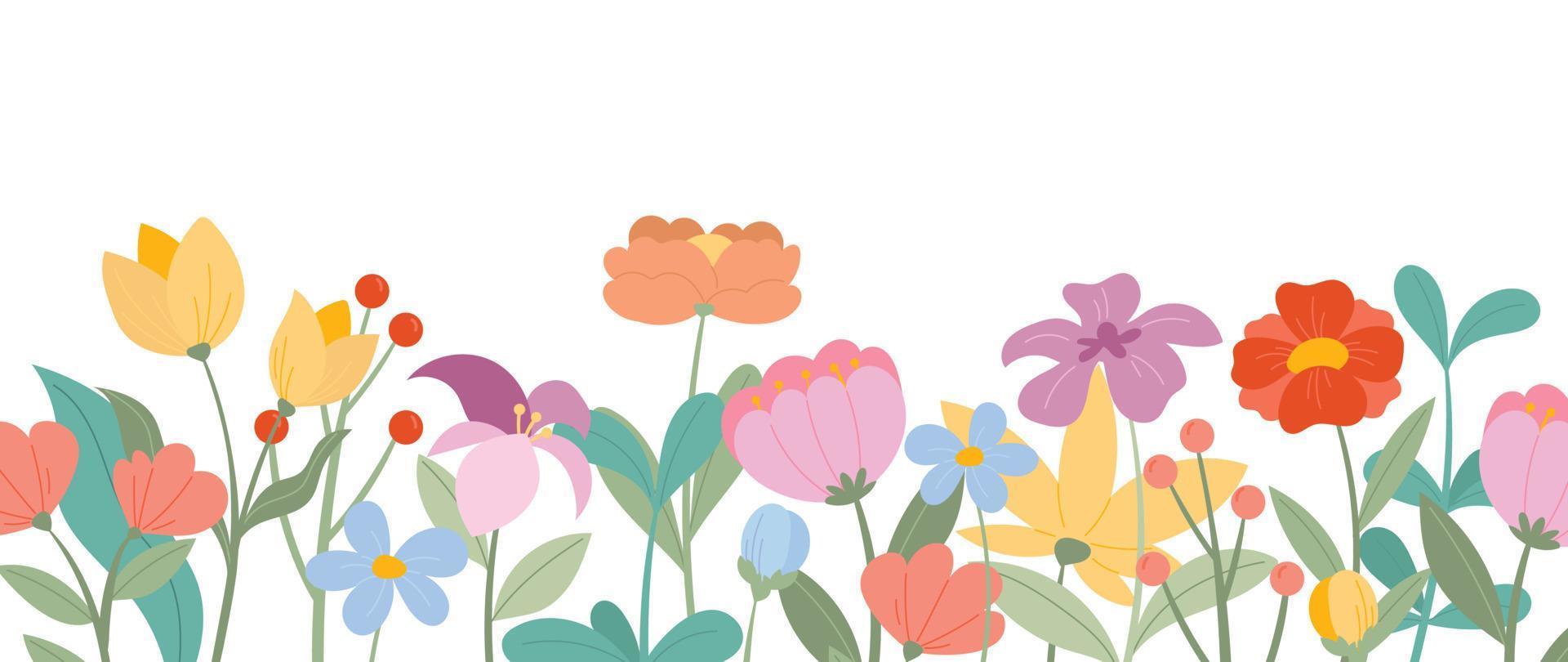 Abstract floral art background vector. Wallpaper of spring colorful flowers garden. Isolated on white for greeting cards, Easter, thanksgiving. Spring set, background, cover, hand drawn elements. vector