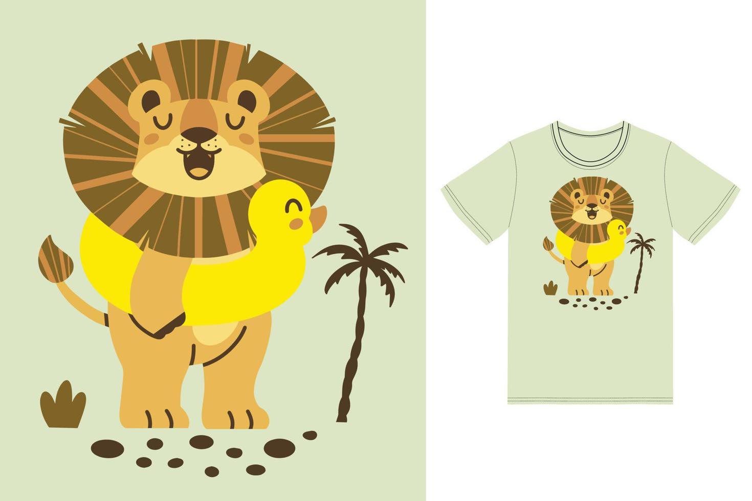 linda verano león ilustración con camiseta diseño prima vector