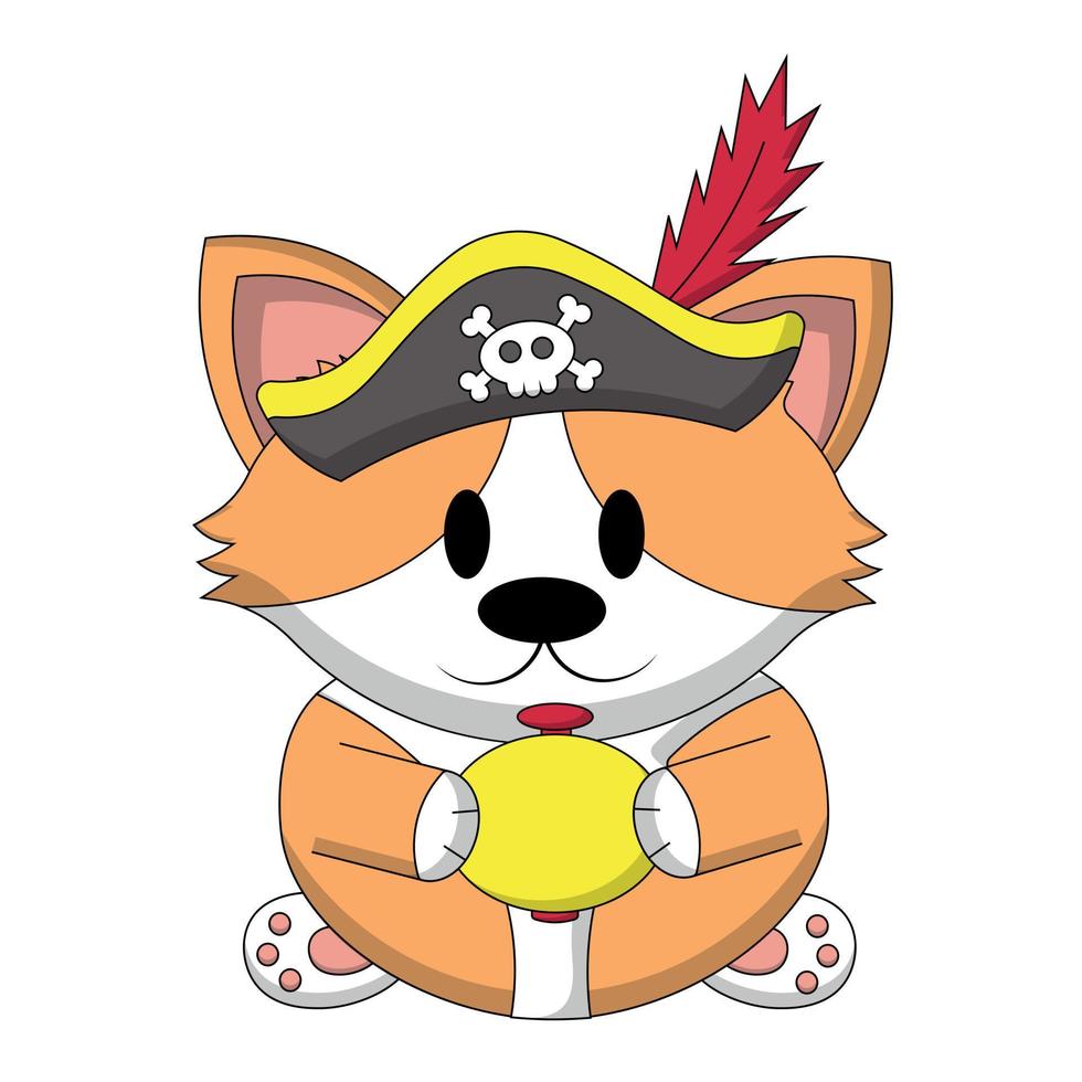 Cute Corgi Pirate with compas in color vector