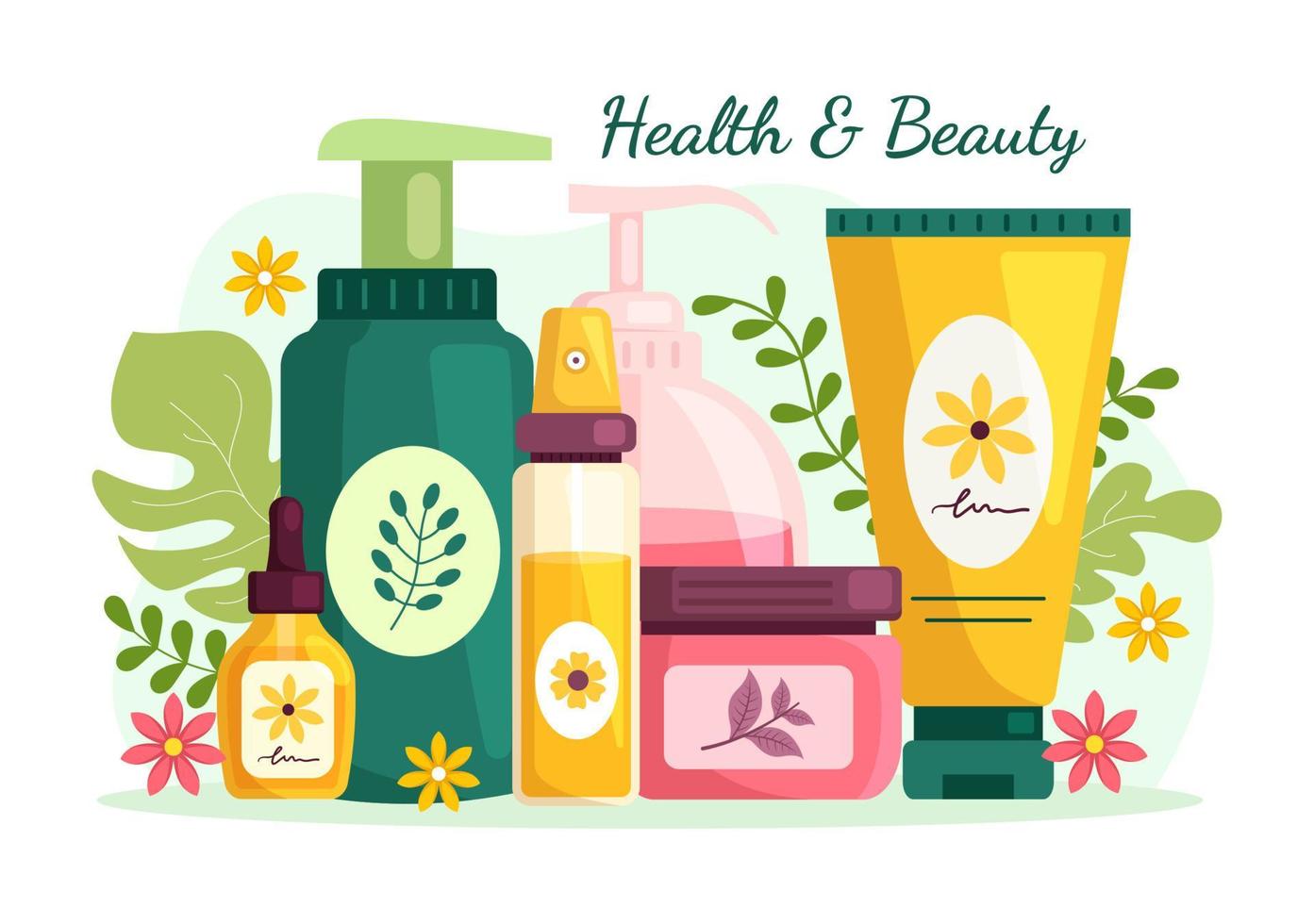 Beauty and Health Illustration with Natural Cosmetics and Eco Products for Problematic Skin or Treatment Face in Women Cartoon Hand Drawn Templates vector