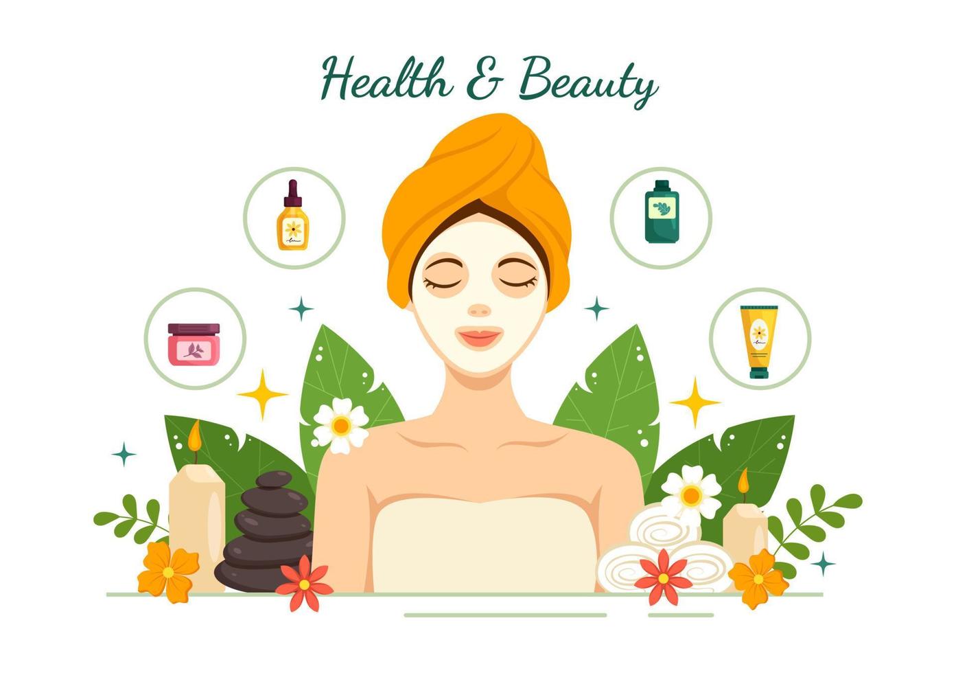 belleza y salud ilustración con natural productos cosméticos y eco productos para problemático piel o tratamiento cara en mujer dibujos animados mano dibujado plantillas vector