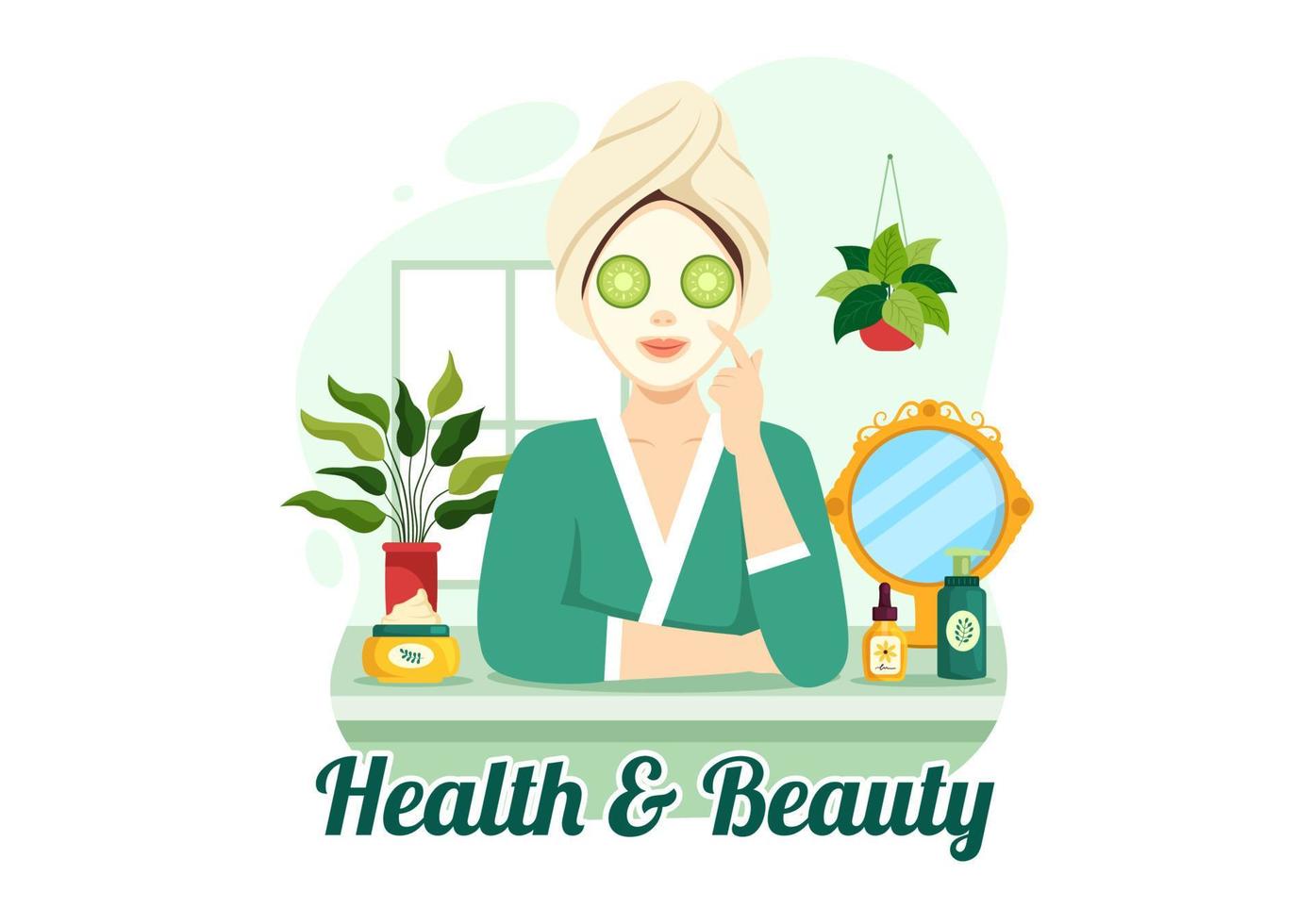Beauty and Health Illustration with Natural Cosmetics and Eco Products for Problematic Skin or Treatment Face in Women Cartoon Hand Drawn Templates vector