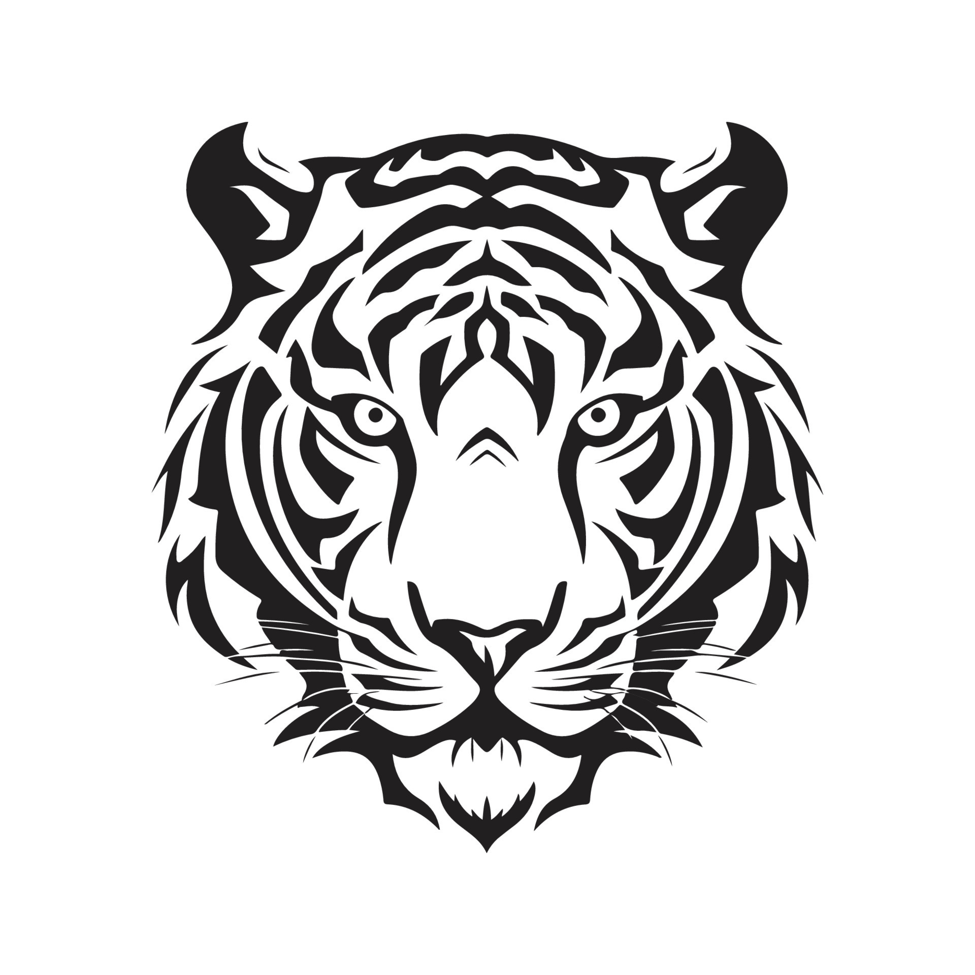 tiger head, vector concept digital art, hand drawn illustration