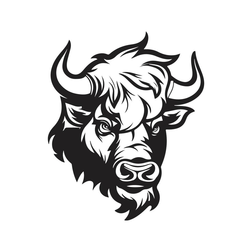 bison head, vector concept digital art, hand drawn illustration