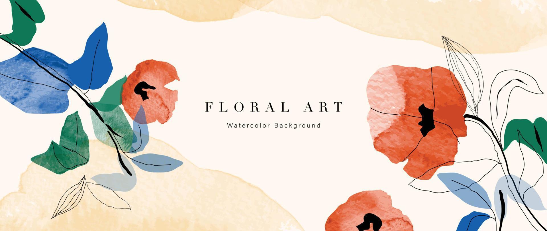 Abstract floral background vector. Spring plant watercolor hand drawn flowers with watercolor texture. Design illustration for wallpaper, banner, print, poster, cover, greeting and invitation card. vector