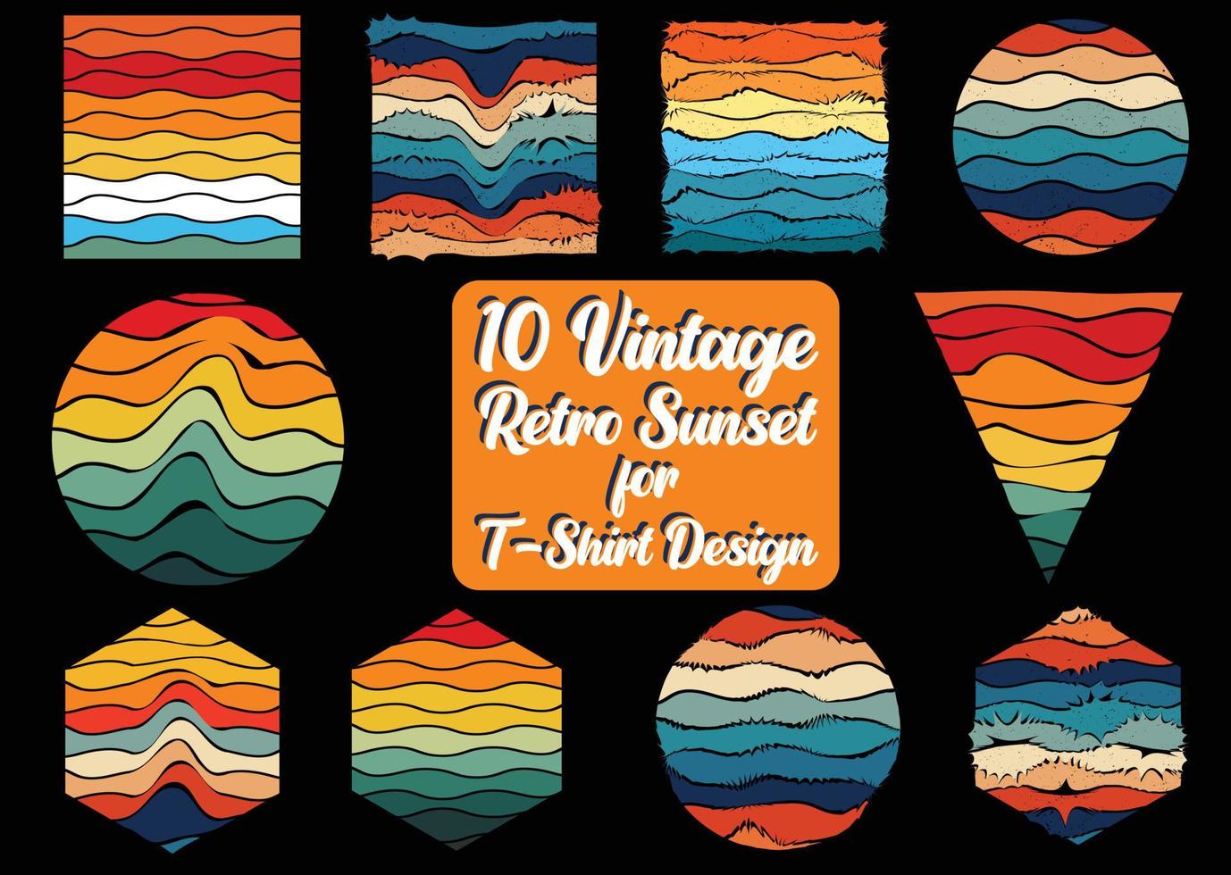 Vintage Retro Sunset T-Shirt Design Bundle vector