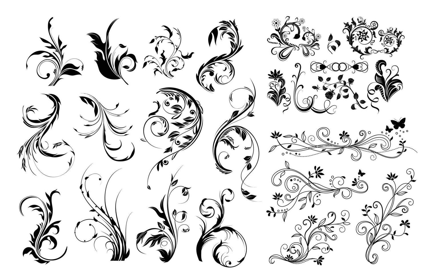 Floral swirl decorative ornament set vector