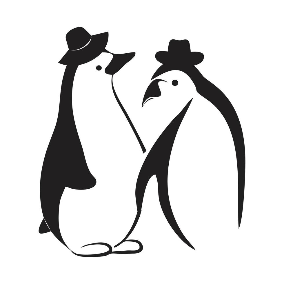 Pareja de moda pingüino vector logo y icono