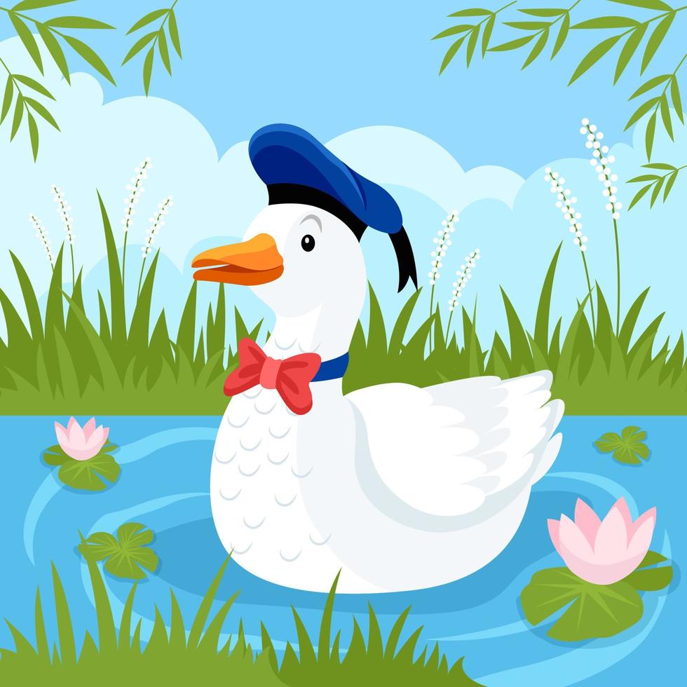 Sailor Duck Swims Happily vector