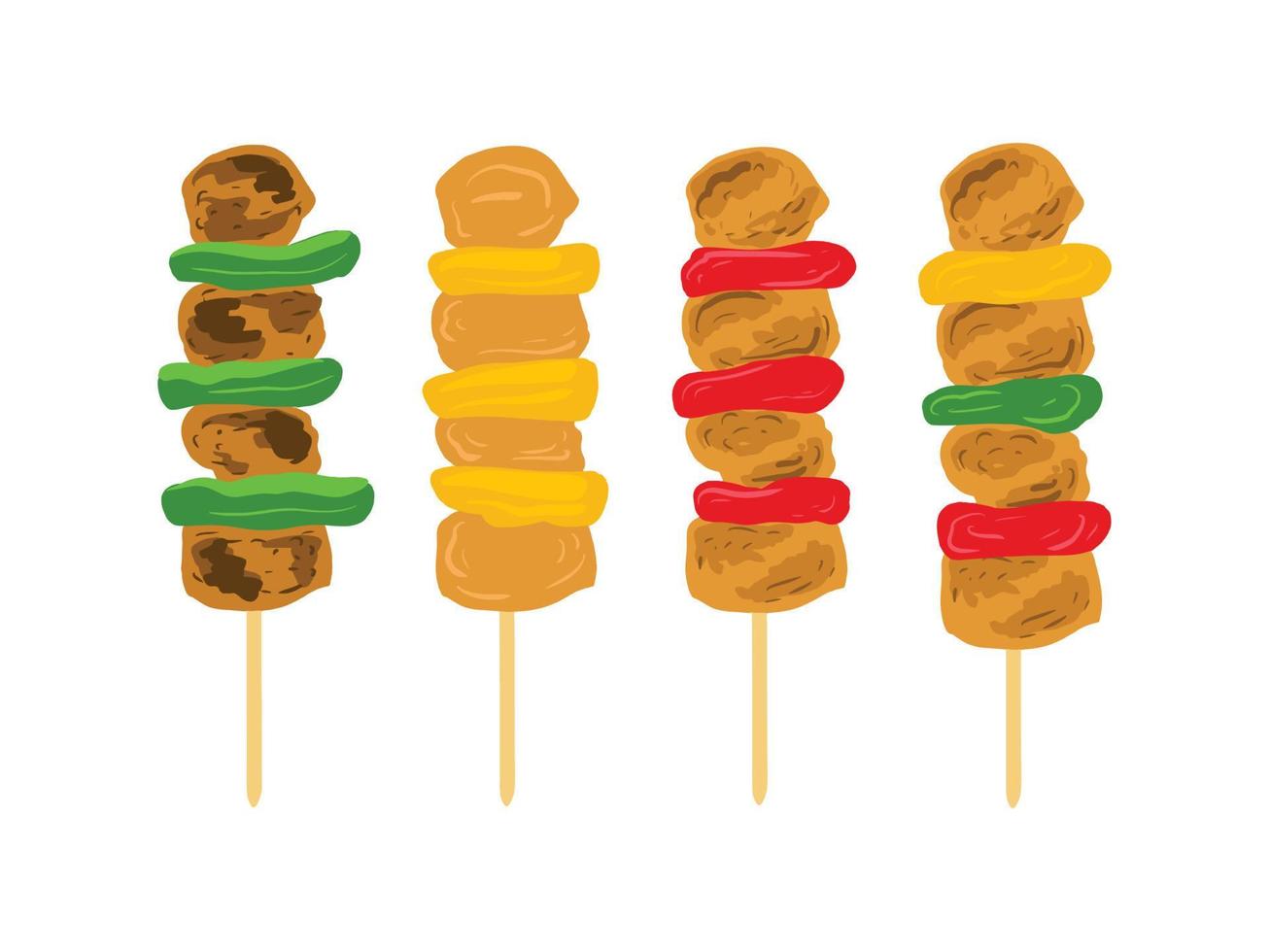 Vector hand drawn flat design chicken satay illustration
