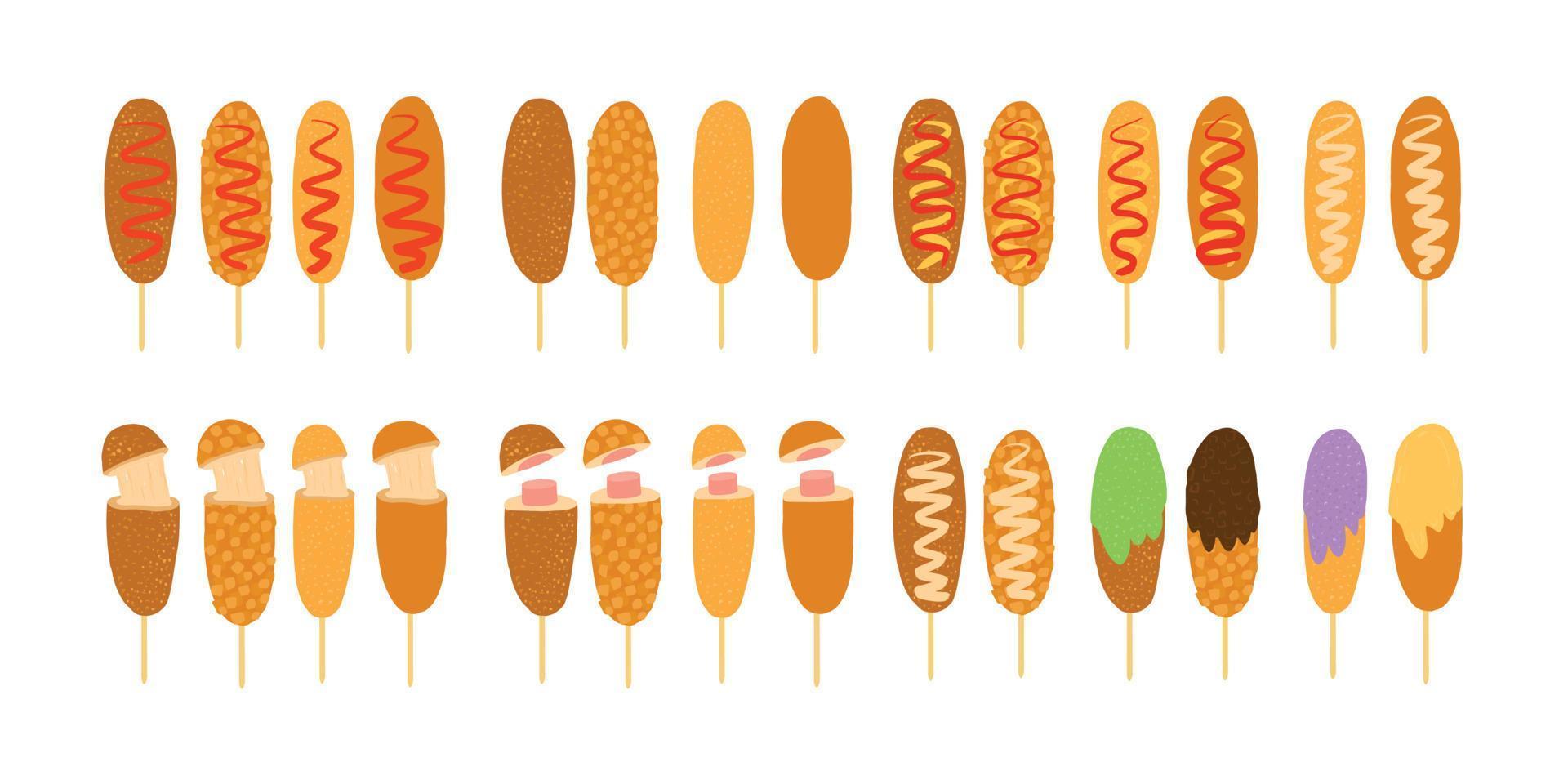 Vector hand drawn flat design Corn Dog illustration