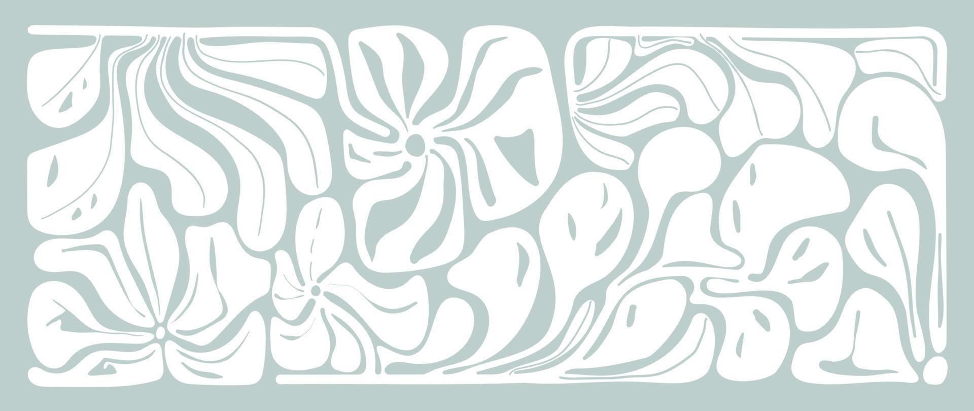 Matisse art background vector. Abstract natural hand drawn pattern design with flowers, leaves, branches. Simple contemporary style illustrated Design for fabric, print, cover, banner, wallpaper. vector