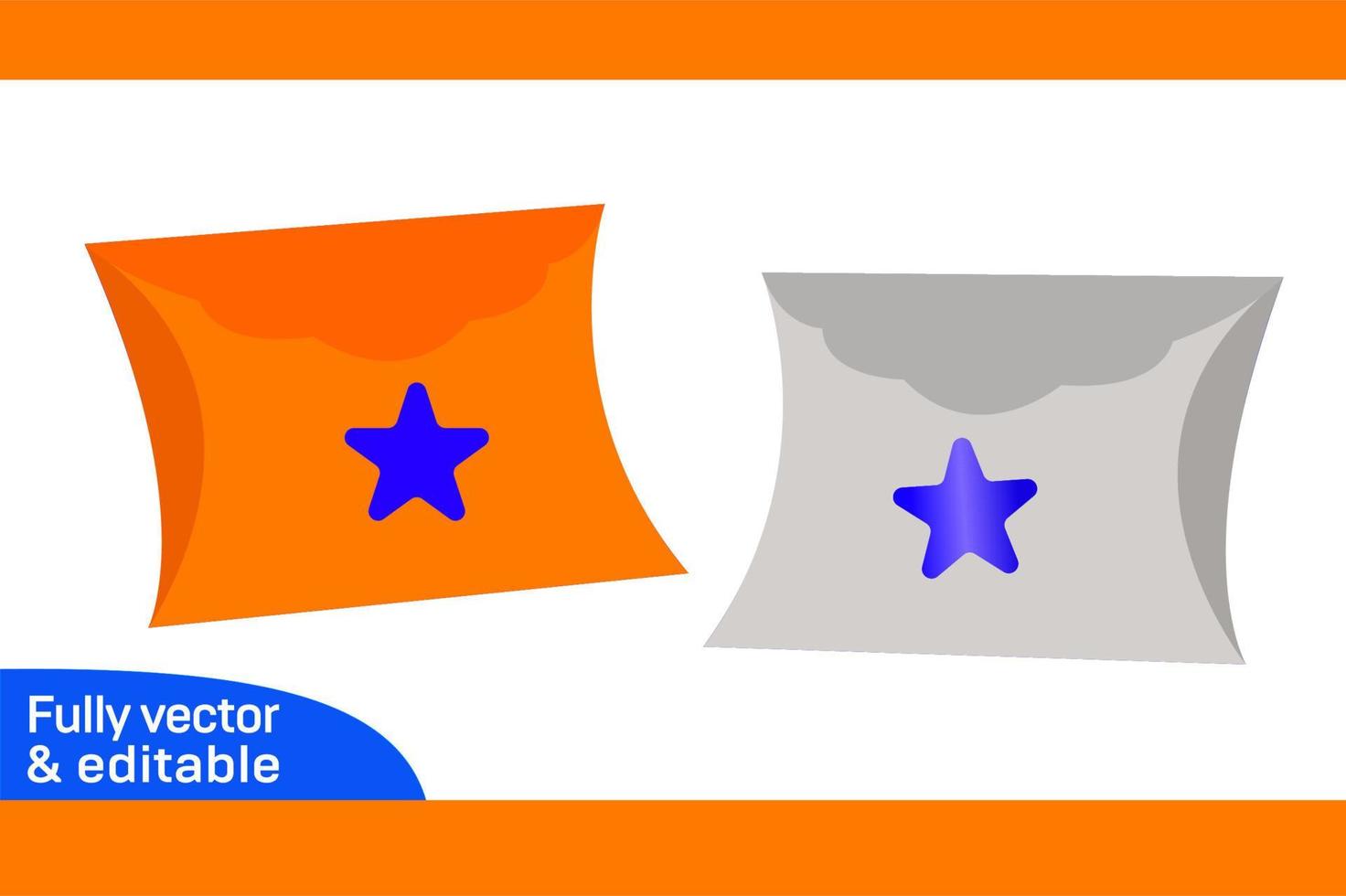 Pillow box, candy favor gift box with star window template 3D box vector