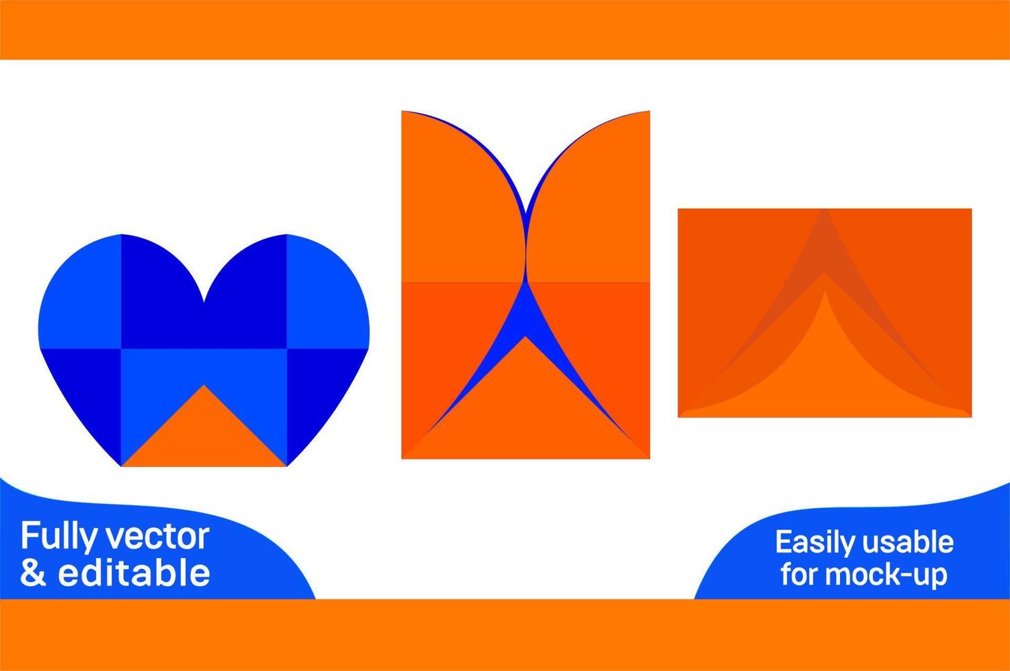 Heart shaped envelope dieline template and 3D envelope design 3D box vector