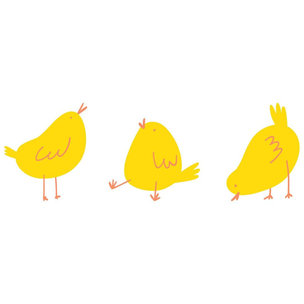 Cute cartoon chickens set. Minimalistic hand drawn farm animal, Easter chick for textile print, card, children game, poster vector