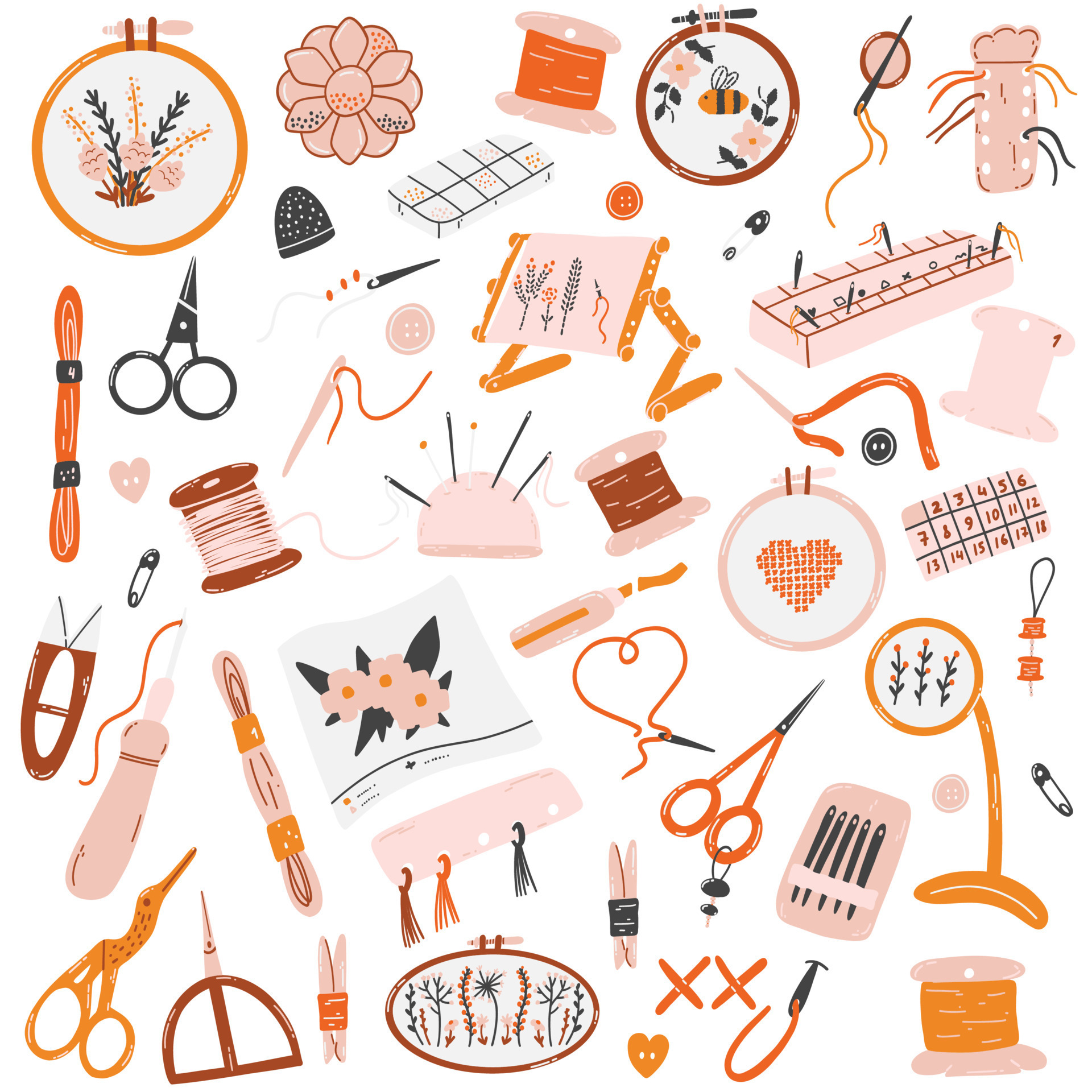 Premium Vector  Set of sewing accessories and repair tools. skeins of  thread, embroidery floss, safety pins, buttons, cutter and nipper for  handcraft. flat vector illustration of handicraft supplies isolated on white