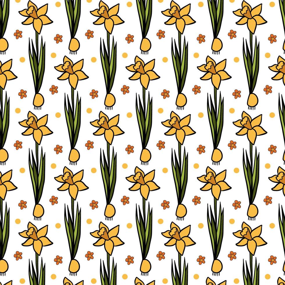 Vector illustration for your design. Pattern. Garden set. Flower Narcissus.