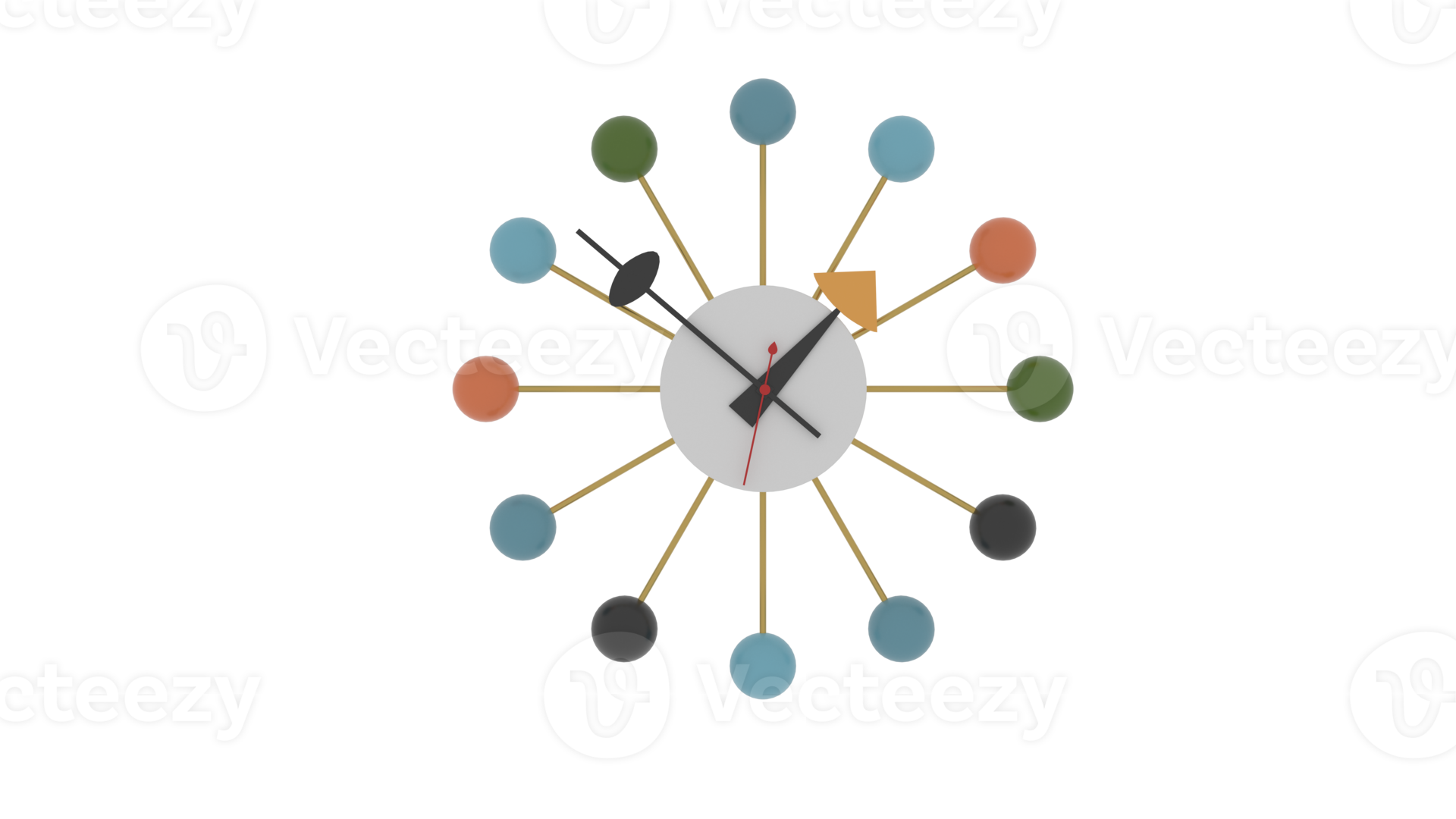 3d rendering of Colorful wall clock. Design template closeup Mockup