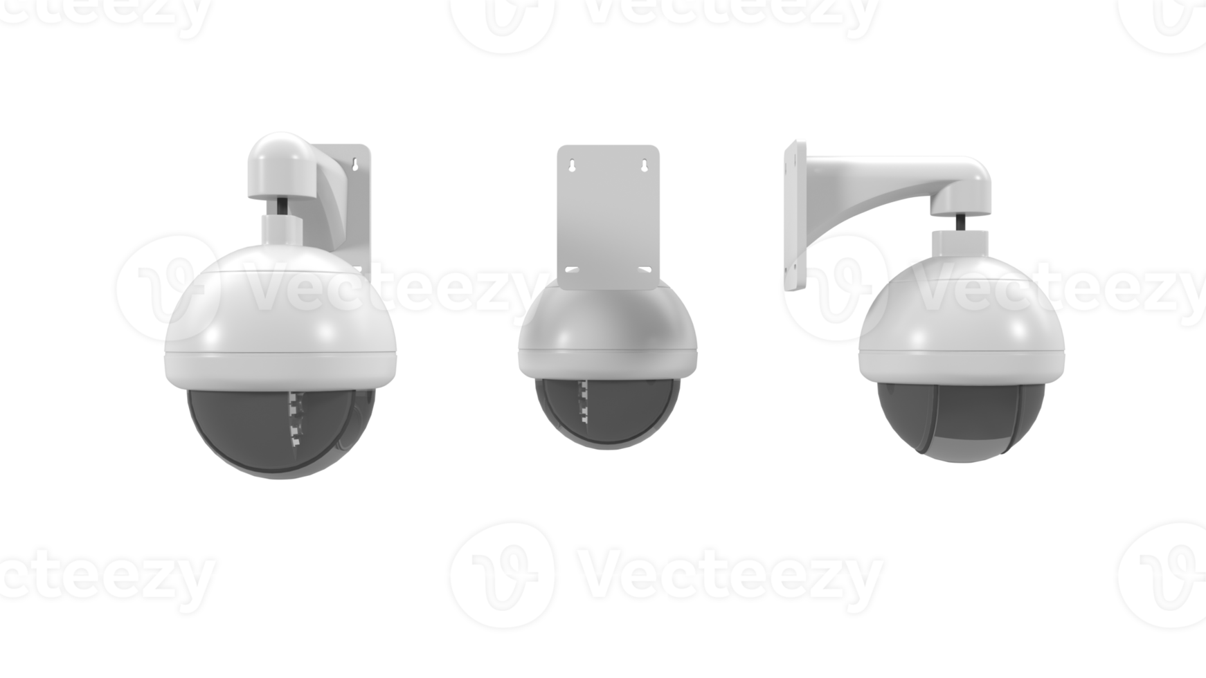 3d rendering cctv camera set front, back, side view, white cctv, black