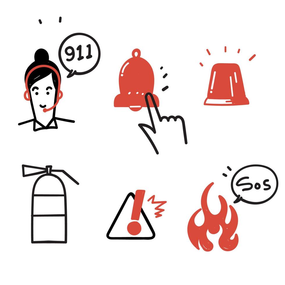 hand drawn doodle Set of Emergency Related illustration vector isolated