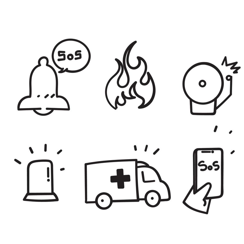 hand drawn doodle Set of Emergency Related illustration vector isolated