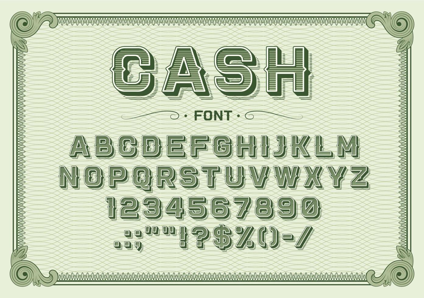 Money font, vintage type or typeface banknote vector