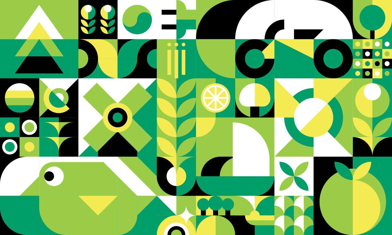 Bauhaus green pattern, geometric background tile vector