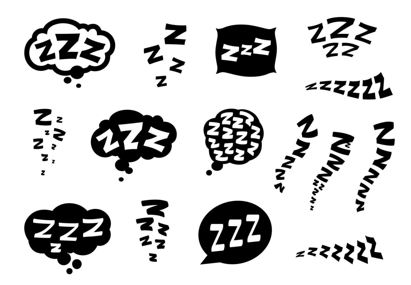 zzz, zzzz garabatear cama dormir, ronquido dormitar siesta íconos vector