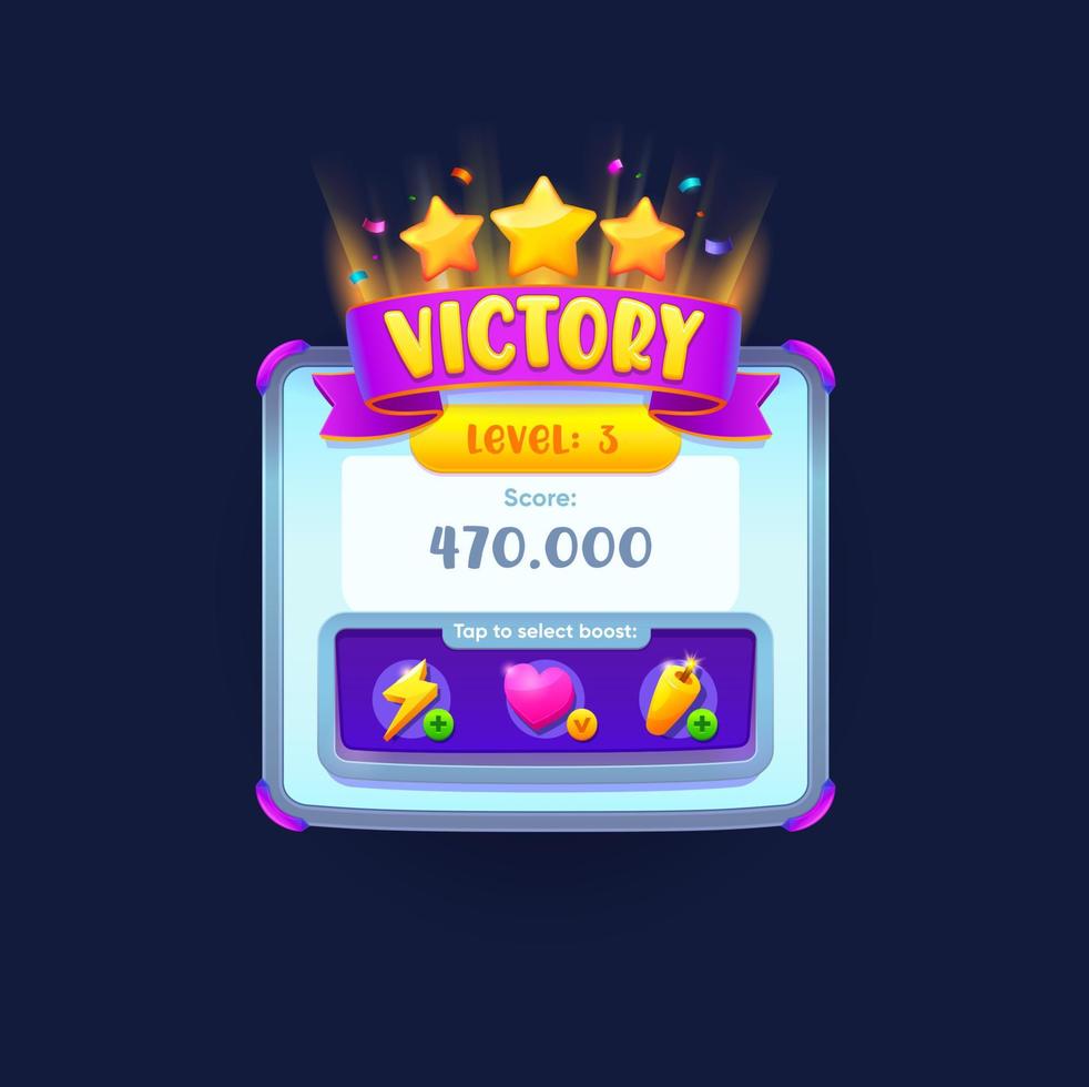 Game victory sign, banner or popup window, vector