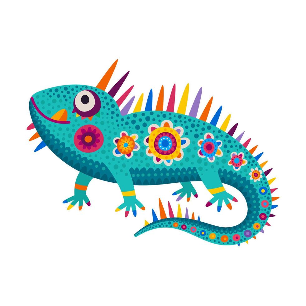 iguana dibujos animados vistoso mexicano lagartija personaje vector