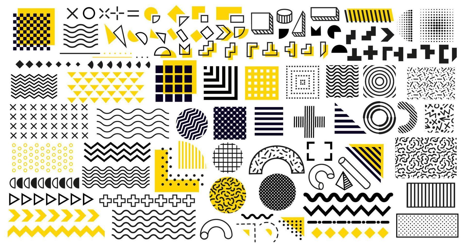 Memphis geometric shapes, abstract modern patterns vector