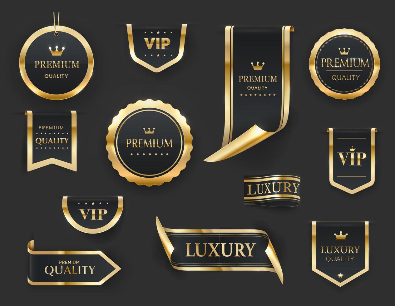 Golden luxury labels and banners, premium quality vector