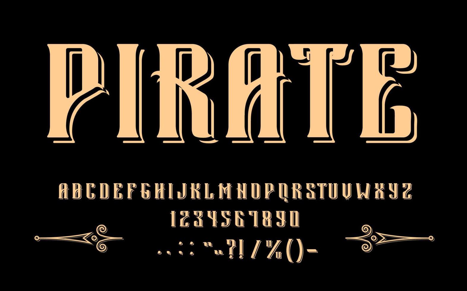 Pirate Medieval font type, corsair typeface script vector