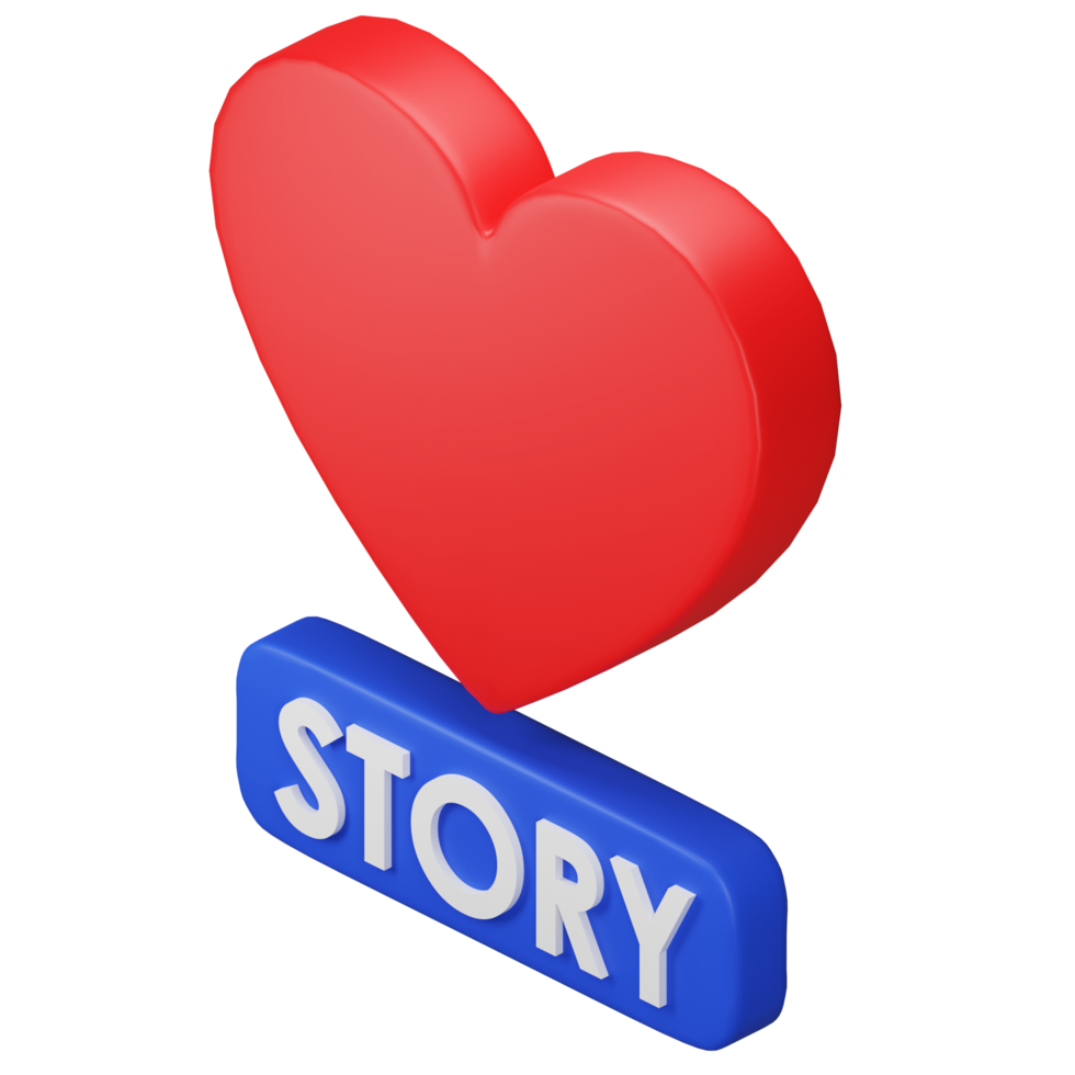 3D render isometric icon, Heart love story, Storytelling book writer element heart symbol isolate for artwork website. png