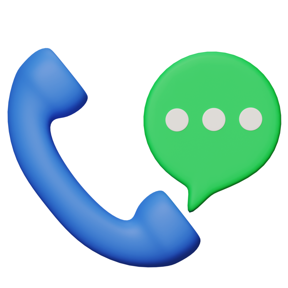 Phone handset with speech bubble. 3d render PNG transparent background icon. Minimal style. Support, customer service, help, communication concept.