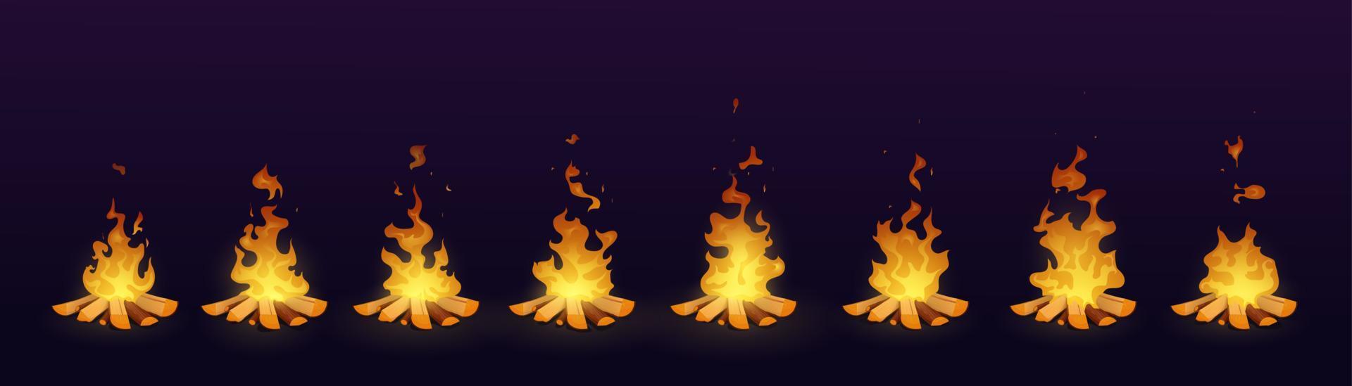 Bonfire animation, fire flame animated cartoon vector