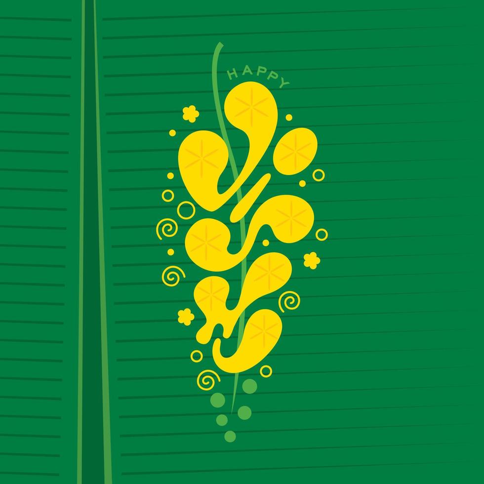 ilustración vectorial de una pancarta para el feliz diseño tipográfico de vishu en el fondo tradicional con la flor kani konna, vishu es el festival del sur de la India vector
